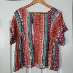 Maeve Multicolored Stripe Blouse Womens S Short Sleeve Flowy Oversized